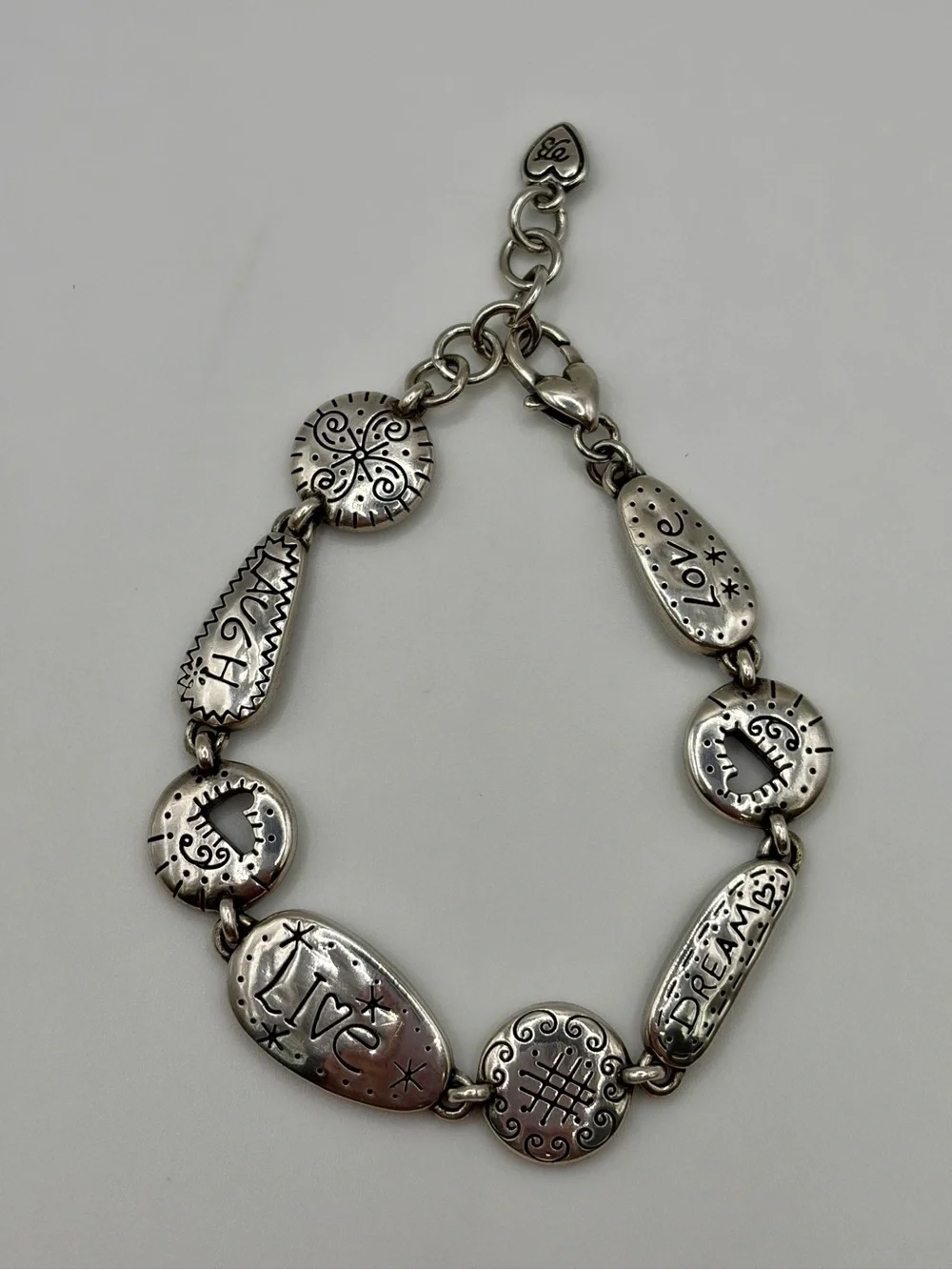 Brighton “Love Tags” Silver Retired Laugh Live Dream Heart Bracelet